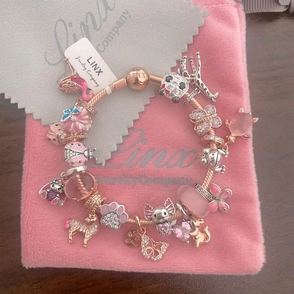 Linx Rose Gold Bracelet with Pink and Rose Gold Animal Themed Charms
